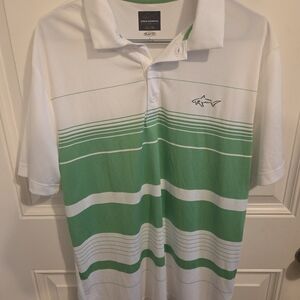 Tasso Elba Men's Green and White Striped Polo Shirt